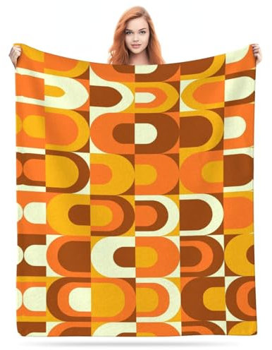 Flanell-Fleecedecke im 70er-Jahre-Stil, Retro-Stil, in Orange- und Brauntönen, leicht, gemütlich, weich, Überwurf, Decke, für Couch, Sofa, für Zuhause, Bettwäsche, Wohnzimmer, Reisen, Camping, 50 x 40