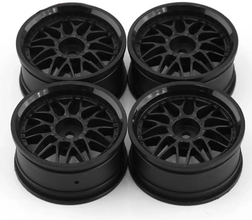 KINGCOO 4PCS 52mm Durchmesser 10Y-förmig Kunststoff Rad Felgen Offset:3mm Hex 12mm für 1:10 RC On-Road Run-flating Drift Touring Racing Rallye Auto 1.9inch Reifen Teile (Schwarz)