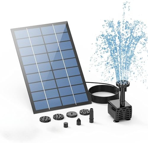 5W Solar Fountain Pump, 12V 400L/H Upgraded Water Sprayer with Separate Solar Powered Panel Kit 6 Nozzles, DIY Pond Pump for Garden, Pool, Bird Bath, Aquarium, Fountain Supplies