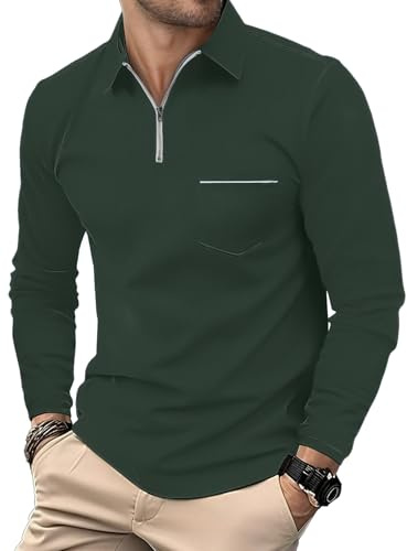 HMIYA Herren Poloshirt Langarm Poloshirt aus Baumwolle Atmungsaktiv Casual T-Shirts mit Tasche