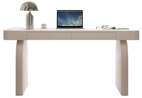 ZENGXJYCQINGJIANG Gaming Desk Soild Wood Laptop Desk for Home Office, Modern Simple White Writing with Drawers, Makeup Vanity Console Table(L)
