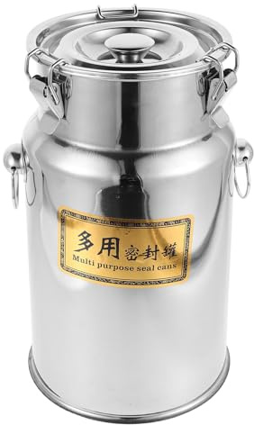 jojofuny 7L Stainless Steel Sealed Food Storage Bucket Lid, Portable Metal Milk Jug and Oil Container for Kitchen and Commercial Use, Small Airtight Storage Pail for Water, Grease, and