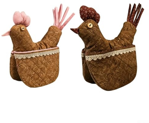 Oven Mitts with Chicken Illustration and Insulated Thermal Barrier for Safe Use During Cooking Baking and Oven Maintenance (Brown)