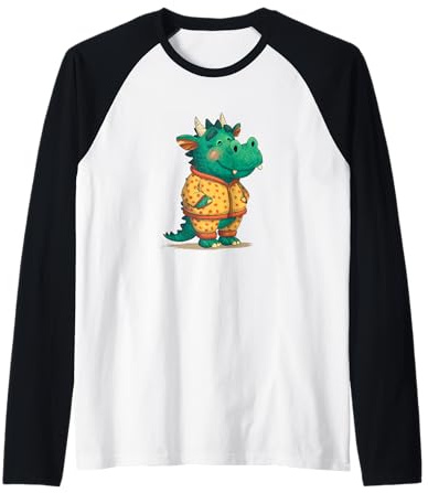 Lächelnder Drache im gelben Pyjama-Kostüm für Jungen und Mädchen Raglan