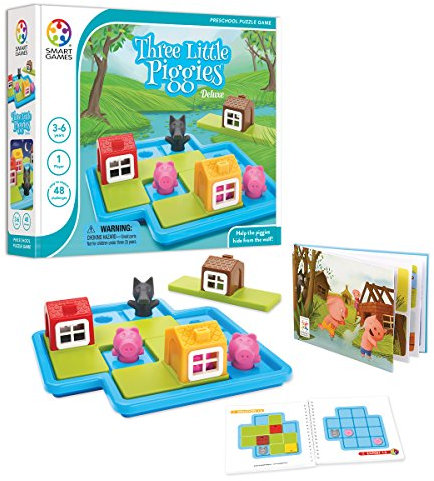 Smart Games - Three Little Piggies Deluxe, Preschool Puzzle Game with 48 Challenges, Picture Story Book Included, 3 - 6 Years