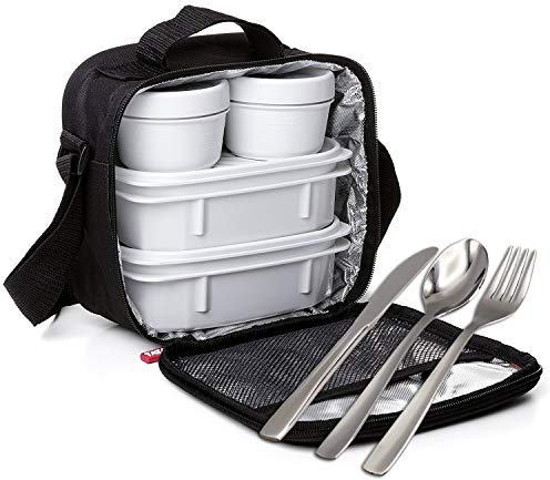 PracticFood - Kit Urban Food Negro Cubiertos - Bolsa térmica porta alimentos. Negro