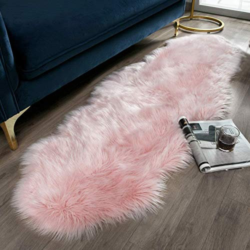 Ashler – Tapis pelucheux à poils longs ultra doux en fausse fourrure de mouton lavable en machine, tapis décoratif pour chambre à coucher, chambre d'enfant, salon, 6,1 x 1,8 m, rose