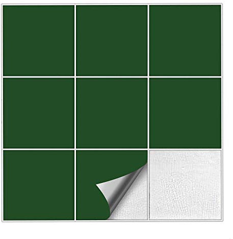Kiwistar Fliesenaufkleber Dunkelgrün Seidenmatt - 19,5 x 19,5 cm - 50 Stück - Klebefliesen zum Überkleben von Wandfliesen - Fliesensticker für Küche Bad Fliesenmuster - selbstklebend und wasserfest