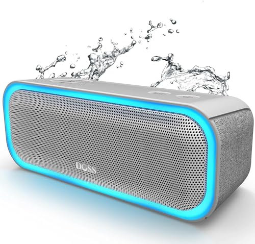 DOSS Bluetooth Lautsprecher, SoundBox Pro Musikbox, 20W, Mehrfarbige Lichter, IPX6 Wasserdicht, 20H Akku, kabellose Stereokopplung, Box für Handy