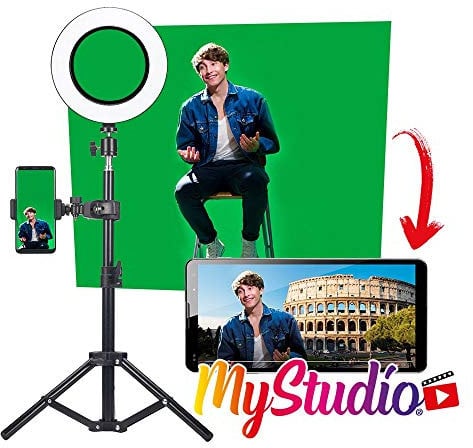 MyStudio Green Screen Studio Kit, Tripod, 2 x 3 m Green Screen, Video Light, Microphone