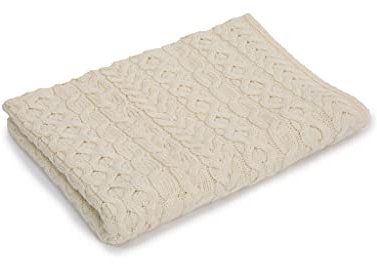 SAOL 100% Merinowolle Schwere Zopfmuster Wolldecke in Natur/Grün, 42x 62 (Natur)