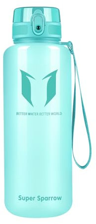 Super Sparrow Botella de Agua Deportiva - 1500ml - Sin BPA (Transparente- Menta)
