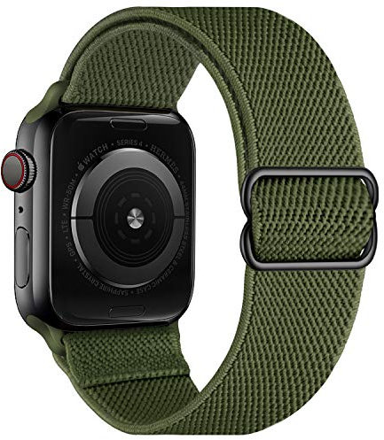 OXWALLEN XL Stretchy Nylon Solo Loop Compatible with Apple Watch Bands 38mm 40mm, Adjustable Elastic Braided Stretches Sport Women Men Strap for iWatch SE Series 7/6/5/4/3/2/1,Military Green