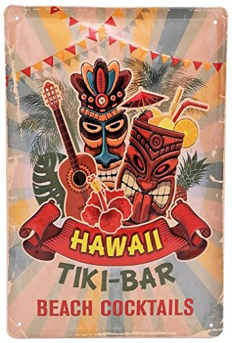 Hawaii TIKI Beach Bar Blechschild, hochwertig geprägt, 30 x 20 cm, Wandschild, Türschild, Dekoration