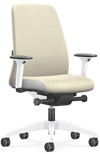 Interstuhl Every Interior Edition – Der Bürostuhl folgt der Bewegung des Körpers nach vorne und hinten – mit Verstellbarer Lordosenstütze (Beige | Weiß)