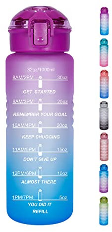 Goothdurs 32oz Motivational Water Bottle with Time Marker Reminder – Water Tracker Bottles with Times to Drink - Leak-Proof BPA Free Hydration Sports Daily Water Bottle Jug with Removable Strainer