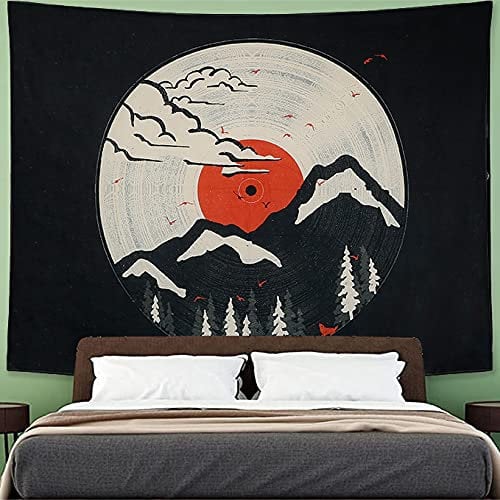 Dremisland Japanese Aesthetic Tapestry Mountain Forest Tapestry Wall Hanging Sun Tapestries Nature Landscape Wall Art for Living Room Bedroom Dorm