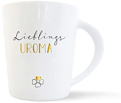 mintkind® Kaffeebecher Lieblings Uroma | Porzellan Kaffee Becher Tasse Weiß | Geschenk für Großeltern | Für die Uroma Geburtstag, Ostern, Weihnachten | Geschenkidee Teetasse