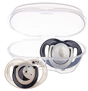 Mamajoo Kieferortopädische Design Schnuller Pearl & Schwarz mit Sterilization & Aufbewahrungsbox/Nacht & Tag, 12+ monate