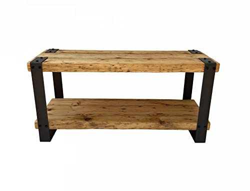 Wikinger Schuhregal Regal Sideboard Sitzbank Schuhschrank Holz massiv Massivmöbel Industrial Metall Flur Eingangsbereich Lowboard Garderobe LPManufaktur (110 cm, Klarlack matt pulverbeschichtet)