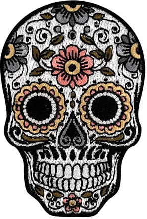 Urbanski Patch Mexican Skull Mexikanischer Totenkopf zum Aufbügeln 8 x 5,3 cm | Aufnäher Applikation Bügelbild