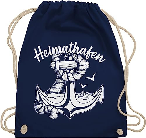 Turnbeutel Rucksack - Sportbeutel bedruckt Geschenk - Heimathafen mit Anker und Papierboot weiß - Unisize - Navy Blau - ostsee geschenkideen weihnachten stoff