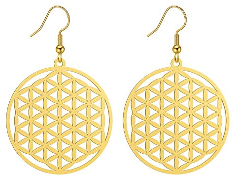 Amaxer Blume des Lebens Samen des Lebens Mandala Heilige Geometrie Schutz Anweisung ausgehöhlt Anhänger Charme Tropfen baumeln Ohrringe (Blume des Lebens-G)