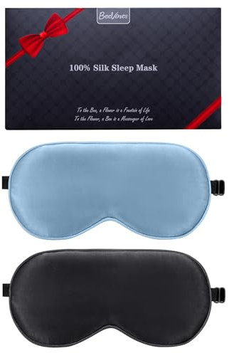 BeeVines Seiden Schlafmaske für Seitenschläfer, 2er-Pack 100% Reine Natürliche Maulbeerseide Augenmaske für Herren & Frauen, 100% Lichtblockierende Schlafmaske mit Verstellbares Gummiband für Reisen