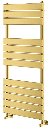Go Bathrooms Ark Towel Rail 1200mm x 500mm Brushed Gold Bathroom Radiator Designer Heated Ladder Rail Flat Panel Heater