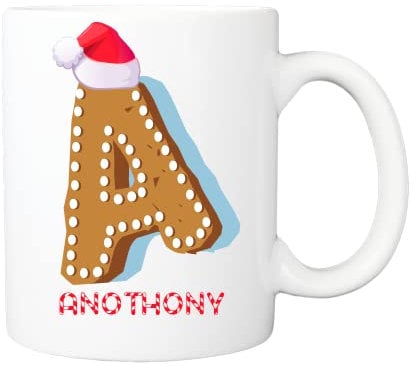 Pickhut Gingerbread Alphabet Personalised Name Christmas Mug (A)