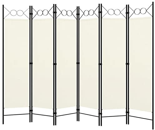 Keketa 6-Panel Raumteiler Faltpaneel Paravent Metallrahmen Bewegliche Trennwand Stoff Sichtschutz Wandmöbel Innen Schlafzimmer Büro Badezimmer Creme Weiß 240x180cm