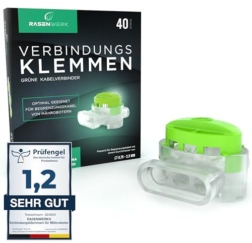 RASENWERK® - Kabelverbinder für Mähroboter Begrenzungskabel - Verbindungsklemmen mit wasserdichter Gelfüllung - Kompatibel mit Markenherstellern wie Gardena, Husqvarna, Worx, Bosch - 40 Stück