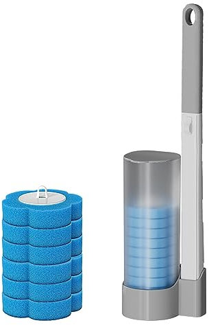 Disposable Toilet Brush with 12 Toilet Wand Replacement Heads,Toilet Brush,Toilet Brushes and Holder Sets,Extended Handle 360° Cleaning (grey)