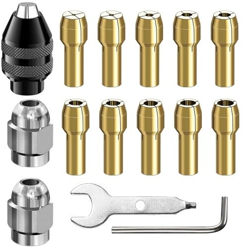 15 Pezzi 4486 Mandrino,Autoserrante Senza Chiave da 0.8 mm a 3.2 mm,Mandrino per Trapano in Ottone, Compatibile con Dremel trapano per Accessori Utensili Rotanti 4000, 3000, 300, 200, 100, 8200(M7)