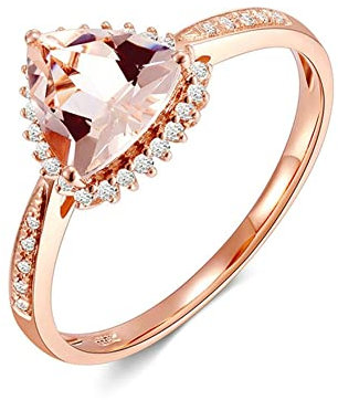 Dsnyu 18K Rosegold Ring 750, 1ct Morganit Heiratsantrag Ring, Rosegold Ringe für Paare Herz Klassischer Ring Partyschmuck GR.54 (17.2)