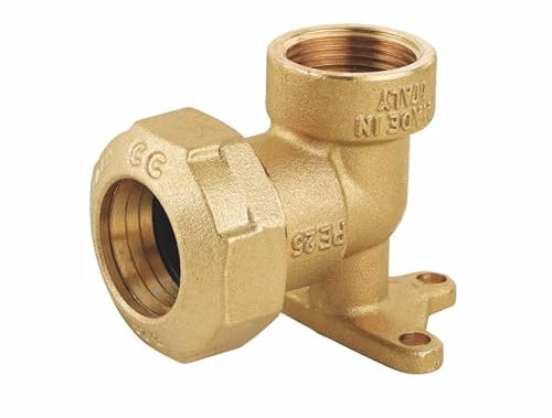 Raccordo gomito femmina con flangia in ottone per tubo polietilene (Ø 25 x 3/4)