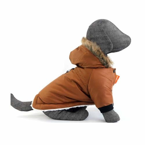 feiling Hundejacke Gepolsterte mit Kapuze Winterjacke Fleecegefüttert Warm Hundemantel für Kleine Mittlere Hunde (braun, L)