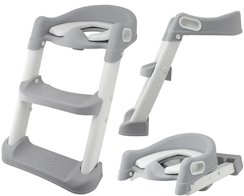 ALMAR Baby wc adapter mit leiter kinder toilettenreduzierer toilettensitz kinder wc sitz mit klappbarer rutschfeste toilettenleiter mit kissen kindersitz für eckige toiletten