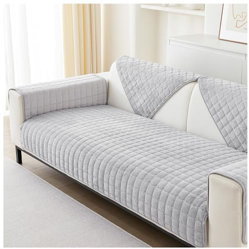 Thickened Sofa Slipcover 1/2/3/4 Seater, Flannel Anti-slip Sofa Protector | L Shape Couch Cover Furniture Protector for Living Room (Silver Grey, 90*180cm)