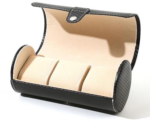 Kompaktes Uhrengehäuse aus Kohlefaser, tragbar, runder Zylinder-Uhrenhalter mit 3 Steckplätzen, praktische Aufbewahrung von Uhrenschmuck, Aufbewahrungsbox for Uhren aus Kohlefaser, leichte Uhrenaufbew
