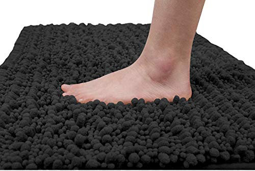 Yimobra Chenille Badematte rutschfest - Weicher Badvorleger Maschinenwaschbar - Mikrofaser Absorbent Badteppich, für Dusche und Badezimmer, 92 x 61 cm, Schwarz