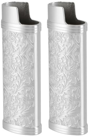 Feuerzeughülle Im Vintage-Botanic-Design aus Zinklegierung für BIC-Feuerzeug J6 in Voller Größe, Einfach zu Bedienen, Sicherer Schutz, Perfekte Geschenkidee (Silber)