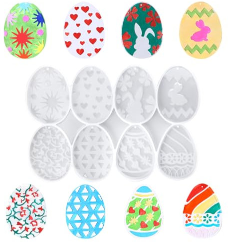 MONCAP Ostern Silikonformen Ostereier Epoxidharz Formen Ostern Anhänger Silikonform Kaninchen Gießformen Hasenei Schlüsselanhänger für Osterdeko Gips Handwerk Ostergeschenke