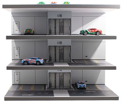 XiyaxiVici Modello di Auto in PVC Diorama Parking Scenery 1/64 Modello Auto Garage Vetrina Desktop Decorazione 4 Livelli per Collezionisti Bambini Adulti 34,8x17,8x28,7 cm
