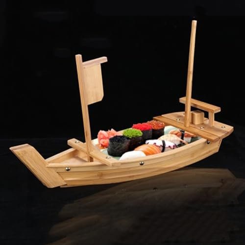 Bubinblau Plateau de Service de Bateau en Bambou pour Sushi, Assiettes de Bateau À Sushi, Plateau de Service de Voilier, Assiette de Présentation de Fruits À Dessert, Pour La Cuisine À Domicile,50cm
