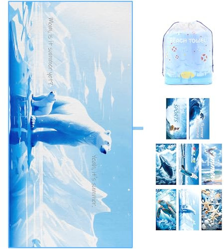 ZIOSINM Strandtuch 180 * 90cm Strandhandtuch Mikrofaser Badetuch Groß, Mikrofaser Strandhandtücher Handtuch Beach Towel XXL für Schwimmen, Strand, Reisen, Sandabweisend (Eisbär)