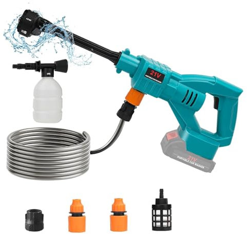 Pistolet Haute Pression sans Fil, Nettoyeur Haute Pression à Batterie pour Batterie Makita 18 V, Max 40bar, 6-en-1 Multi-Usage Buse, 5m de Tuyau, crépine et Filtre intégrés