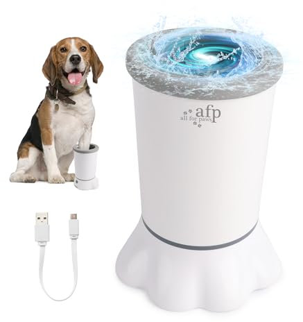 ALL FOR PAWS Automatic Dog Paw Cleaner for Small to Medium Dogs | USB Rechargeable, Dog Claw Washer Cup With Soft Silicone Bristles, Portable Mud & Dirt Cleaning Cup with Paw Massage Grooming