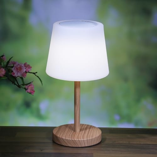 MARELIDA LED Akku Tischlampe mit Bluetooth Lautsprecher wiederaufladbare Tischleuchte kabellos für Außen Garten Terrasse Balkon H: 38cm outdoor