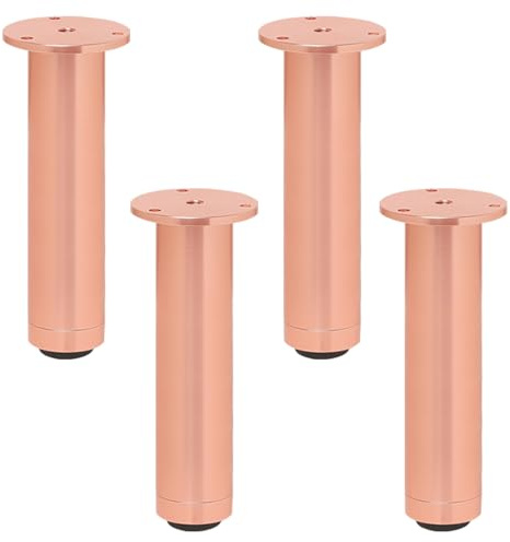 SZLXJMFL 4pcs Rose gold Cabinet Legs Aluminum Alloy Furniture Legs Adjustable Furniture Feet Round DIY Metal Cupboard Feet Bathroom Cabinet Feet Kitchen Cabinet Foot, Rubber Anti-slip Mat-18cm/7in